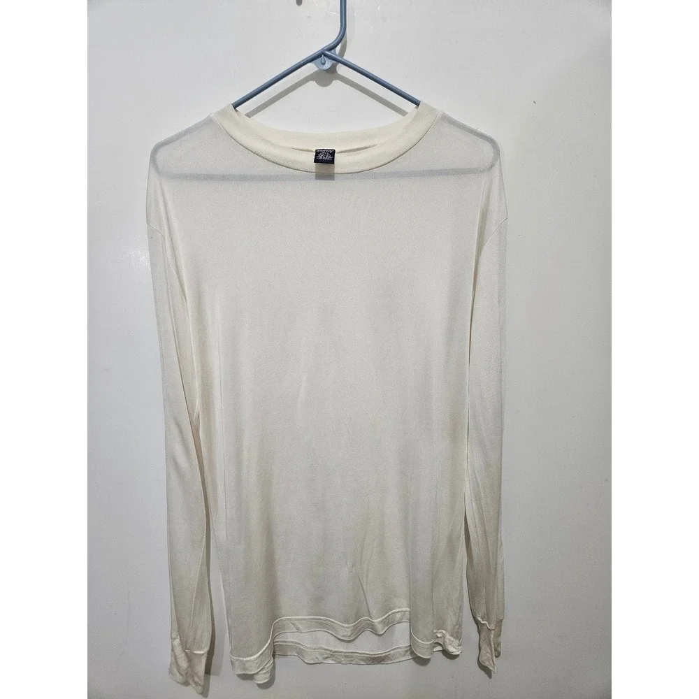 Lands End Mens Silk Interlock Long Sleeve Base Layer Cream White Large 42-44